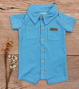 Macacão Bebê Curto Azul Jeans com Botões