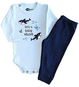Conjunto Body e Calça Bebê Baby Shark Azul