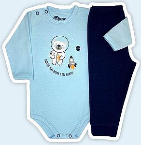 Conjunto Body e Calça 100% Algodão Urso Astronauta