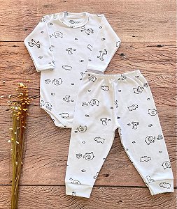 Conjunto Body e Calça Bebê Estampa Safari Neutro