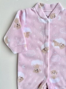 Macacão Bebê Soft Rosa Claro Urso nas Nuvens