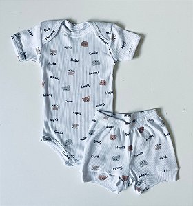 Conjunto Body e Shorts Bebê Canelado Cute Baby