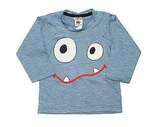 Camiseta Bebê Manga Longa Azul Monstrinho