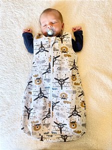 Saco de Dormir Bebê Flanela Estampada Ursinho Aviador