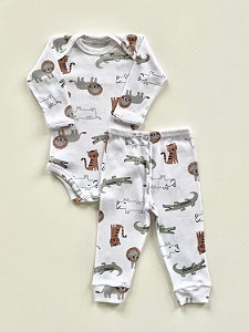 Conjunto Body e Calça Infantil Canelado Estampa Safari