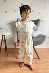 Saco de Dormir Infantil em Algodão Egípcio Off White Estampa Dinos