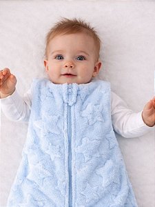Saco de Dormir Bebê em Fleece Estrelas 3D Cor Azul Bebê Claro