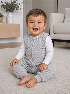 Saco de Dormir Infantil com Pezinho Cor Cinza em Fleece Poá Bolinhas