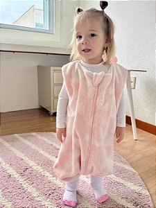 Saco de Dormir Infantil com Pezinho Cor Rosa Claro em Fleece Céu Brilha no Escuro