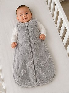 Saco de Dormir Bebê Cor Cinza em Fleece Estrelas 3D