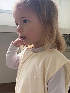 Saco de Dormir Infantil com Pezinho em Malha 100% Algodão Cor Off Liso Bordado Polvo