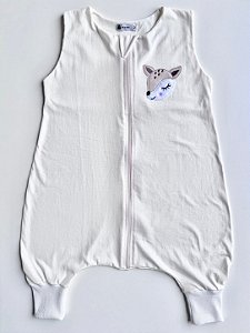 Saco de Dormir Infantil com Pezinho em Malha 100% Algodão Cor Off Liso Bordado Raposa