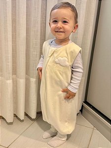 Saco de Dormir Infantil com Pezinho em Malha 100% Algodão Cor Off Liso Bordado Nuvem