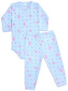 Conjunto Body e Calça Infantil Suedine 100% Algodão Estampa Raposinhas