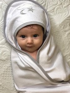 Toalha de Banho Bebê com Capuz Bordada Luar