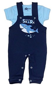 Jardineira com Body Estampada Happy Shark