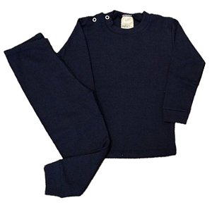 Conjunto Blusa e Calça Canelado Azul Marinho 1 ao 3