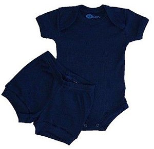 Conjunto Body e Shorts Canelado Azul Marinho