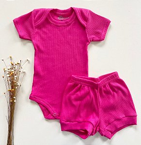 Conjunto Body e Shorts Infantil Canelado Pink