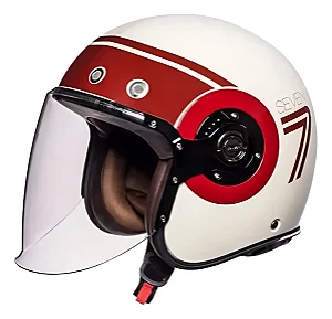 Capacete Smk Retro Jet Branco/Vermelho