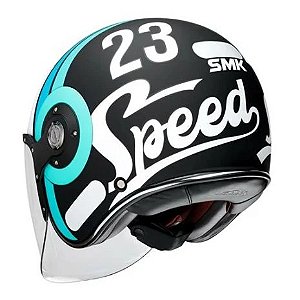 Capacete SMK Retro Jet Speed Preto e Azul Matt