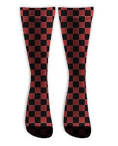 Meia Cano Alto - Quadriculada Vermelho e Preto