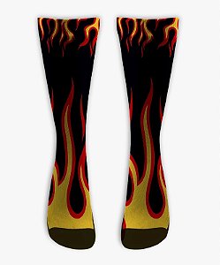 Meia Cano Alto - Flames Vintage Black