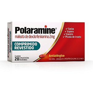 Polaramine 2mg, caixa com 20 comprimidos revestidos