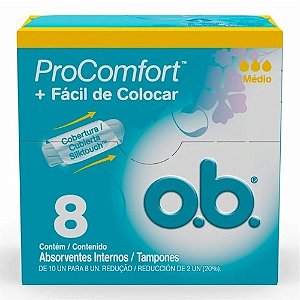 Absorvente Interno O.B. ProComfort Médio com 8 unidades