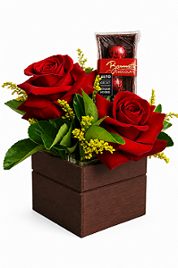 Arranjo Dolce Amore Rosas Colombianas & Chocolate Premium