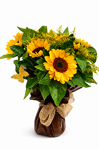Buquê Radiance de Girassóis com Flores Delicadas – Elegância e Luz Natural