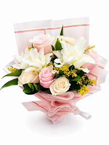 Buquê Harmonia Encantada de Lírios Brancos & Rosas Premium