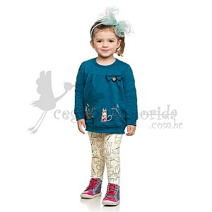 Conjunto Manga Longa Infantil Menina Gatinhos Kamylus