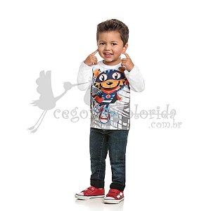 Camiseta Manga Longa Infantil Menino Super Tigre Interativa