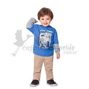 Camiseta Manga Longa Infantil Menino com Capuz Kiko & Kika