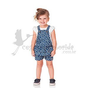 Jardineira Infantil Menina Floral com Blusinha Kiko & Kika