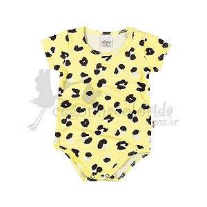 Body Manga Curta Infantil Menina em Cotton Animal Print