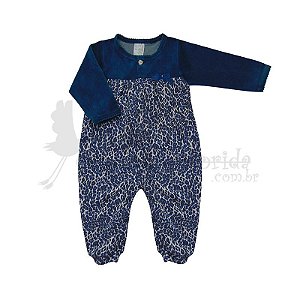 Macacão Longo Bebê Menina Animal Print Nuvem Azul