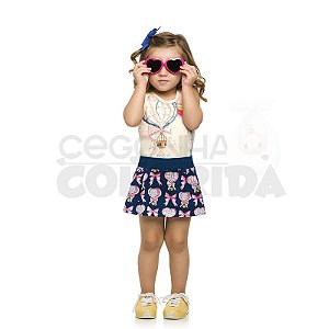 Conjunto Manga Curta Infantil Menina Love to Travel