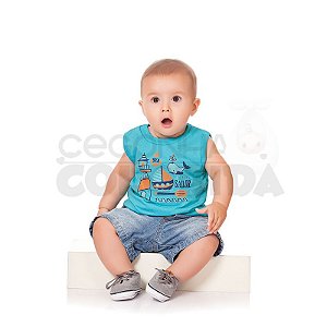 Camiseta Regata Bebê Menino Pequeno Marinheiro Kiko Baby