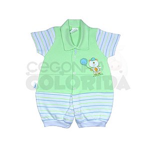 Macacão Curto Bebê Menino Gola Polo Urso