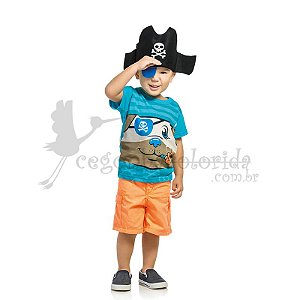 Camiseta Manga Curta Infantil Menino Pirata com Chapéu