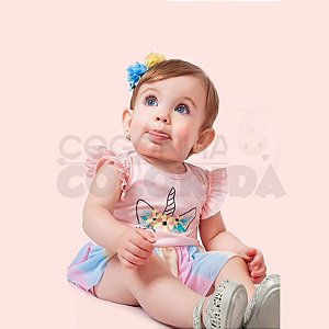 Macacão Manga Curta Menina Unicórnio Kiko Baby