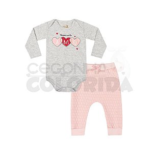 Conjunto Manga Longa Bebê Menina Body com Calça Saruel Kiko Baby