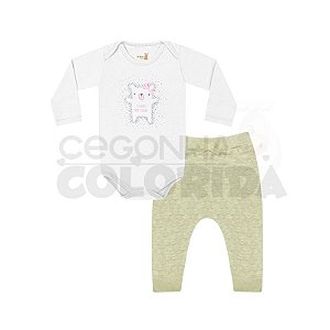 Conjunto Manga Longa Bebê Menina Body com Calça Saruel Kiko Baby