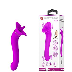Vibrador com LÍngua Estimuladora e Penetrador Ponto G Recarregável Duplo – PRETTY LOVE FAUST