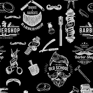 PAPEL DE PAREDE ADESIVO - CASUAL BARBER PRETO - 0,48X3,00