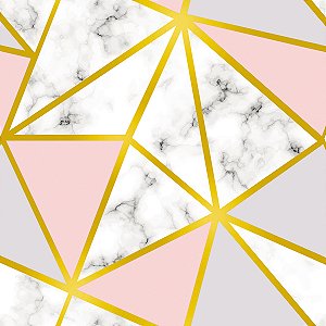 PAPEL DE PAREDE ADESIVO - GEOMÉTRICO- DOURADO/ ROSA  - 0,48X3,00