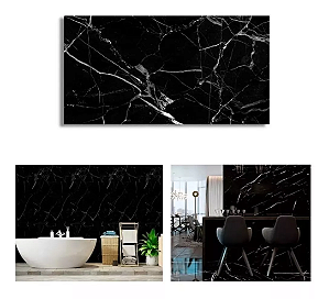 Painel Placa Para Parede Modelo Mármore Autocolante 60x30 Preto