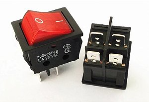 BOTÃO CHAVE 30A 250V LIGA E DESLIGA 4 POLOS VERMELHO